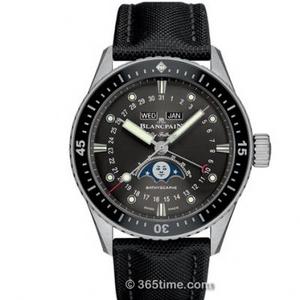 TW Blancpain Fifty Searches Series 5054-1110-B52A Black Plate White Steel Moon Phase Automatic Watch. ساعة ميكانيكية أوتوماتيكية.