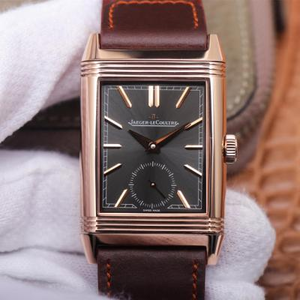 MG Jaeger LeCoultre Reverso Tribute double-sided dual time zone flip watch, men's manual mechanical watch, black plate, Italian calfskin