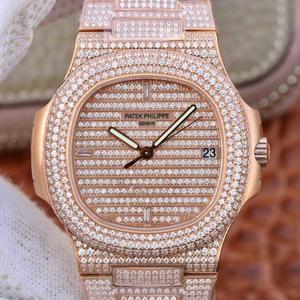 PF Patek Philippe العليا فائقة رقيقة نوتيلوس كامل من الماس المنتج الجديد كل مجموعة يدوية سمك الماس 9mm رقيق حزام الصلب على ليونة السوق هو الكمال لا مثيل لها تناسب المنتجات الحقيقية.