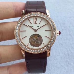 TF new Bulgari concave mirror, women's 37mm diameter tourbillon, equipped with manual retro eccentric tourbillon, imported alligator leather from America