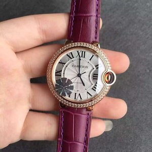 ساعة كارتييه بلو بالون متوسطة الحجم منقوشة من الذهب الوردي مع خاتم الماس v6.0