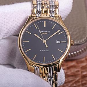 Longines storslåede serie L4.921.4 varede ti måneders opfindsomhed, ultra-tynde stål bånd mænds mekaniske ur med guld og hvid overflade