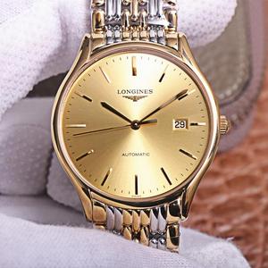 Longines storslåede serie L4.921.4 varede ti måneders opfindsomhed, ultra-tynde stål bånd mænds mekaniske ur med guld og sort overflade