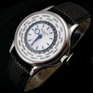 Schweiziske Patek Philippe Komplikation Chronograph Series 5130G-019 Mænds Watch World Time White Face Blue Ding Automatisk Mekanisk Through-Bottom Mænds Watch læderrem