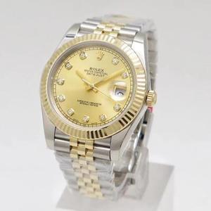 Rolex Datejust 41MM New Edition Folding Buckle i N Factory Gold Face Diamond Mænds Mekanisk Watch (Gold Type)