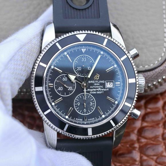 OM Breitling Super Ocean Series Kronograf Mænds Mekanisk Watch Rubber Band Gray Surface - Klik på billedet for at lukke