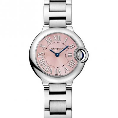 V6 Factory v7 Cartier Blå Ballon Serie W6920038 33mm Kvinders Quartz Watch Pink Dial Genudgivelse - Klik på billedet for at lukke