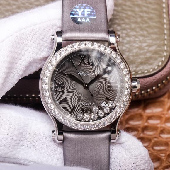 YF Chopard Happy Diamond 278559-3003 ur, diamant-besat damer 'mekanisk ur, silke rem - Klik på billedet for at lukke