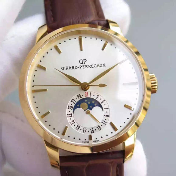 VF Girard Perregaux 1966-serien Månefase-funktion Guld Mænds mekanisk ur. - Klik på billedet for at lukke
