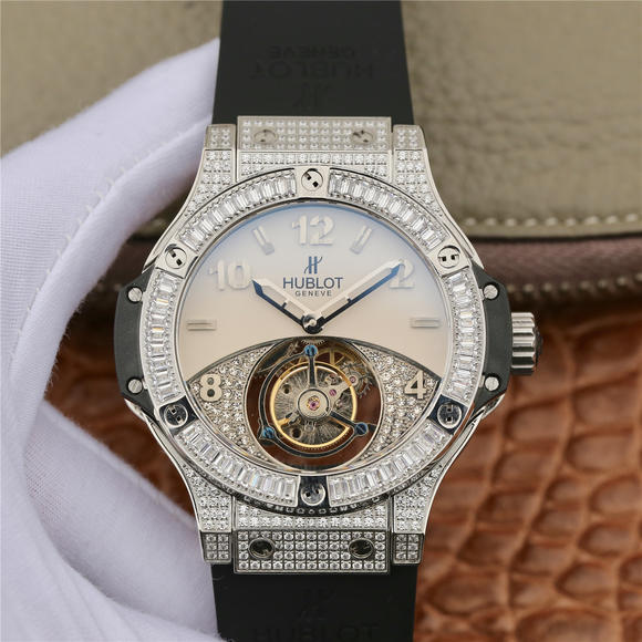 Hublot Hublot Big Bang Series Real Tourbillon Diamond Edition Gummirem manuelt Hule Top udskåret Real Kassette Bevægelse Mænds Watch - Klik på billedet for at lukke