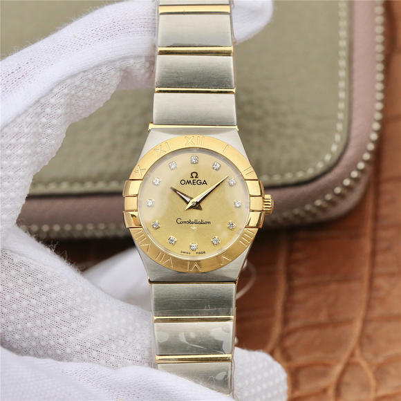 TW Omega Kvinders Constellation Series 27mm Quartz Watch med originale en-til-en skimmel rustfrit stål rem. - Klik på billedet for at lukke