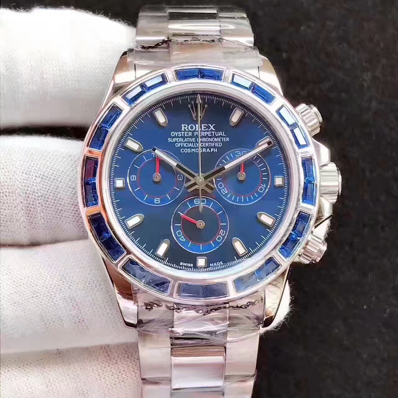 Rolex Cosmograph Daytona-serie 116505-0002 blå ansigt, mænds automatiske mekaniske ur. - Klik på billedet for at lukke