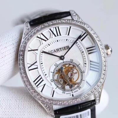 TF produceret Cartier Cartier Drive de serie tourbillon diamant-besat bælte ur manuel snoede bevægelse mænds ur - Klik på billedet for at lukke
