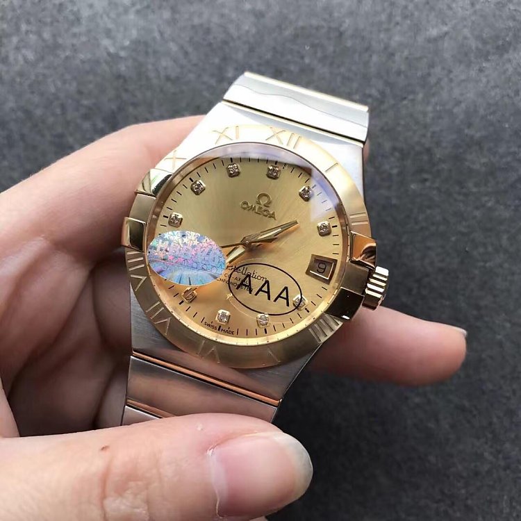 V6 Omega Constellation Series Mænds Mekanisk Watch mellem guld - Klik på billedet for at lukke