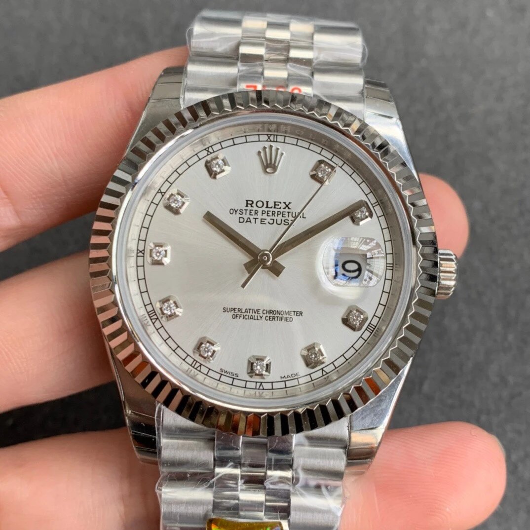 N fabrikken nye replika Rolex Datejust 904 stål version mænds mekaniske ur (hvid plade) med fem perler - Klik på billedet for at lukke