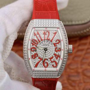 Franck Muller Vanguard V32 Damenuhr, die Uhr ist inspiriert von ihrem schönen Design und einzigartige Form, mit Sonnenprägung Zifferblatt gesetzt