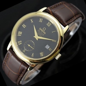 Schweizer Uhr Omega 18K gold schwarz Gesicht Uhr Diefei koaxial kleine zweite Unternehmen mechanische Leder Herrenuhr