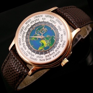 Schweizer Uhr Patek Philippe Herrenuhr Weltzeit 18K Rose Gold Weltkarte automatische mechanische transparente Herrenuhr