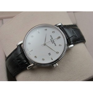 Schweizer Uhr Patek Philippe Vintage Herren Uhr Lederarmband drei-pin weiße Nudel Diamant Skala Schweiz ETA28