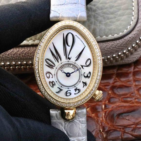 Breguet Neapolitanische Damenuhr, hochwertige mechanische Damenuhr, 18 Karat Gold mit Diamanten - zum Schließen ins Bild klicken