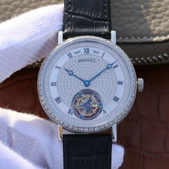 LH Breguet ultradünne volle Diamant Tourbillon Uhr 41x9.5mm manuelle mechanische Tourbillon Uhr - zum Schließen ins Bild klicken