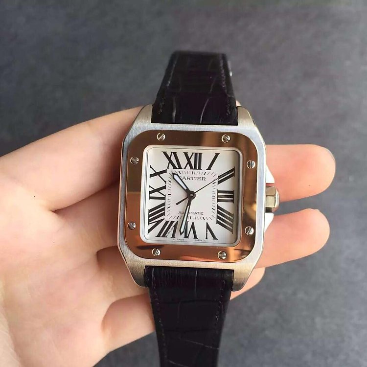v6 Werksreplik Cartier Santos Medium Roségold Ring Mechanische Uhr. - zum Schließen ins Bild klicken
