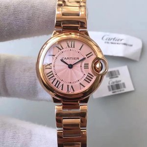 Cartier Blue Balloon Series W69002Z2 33mm reloj de cuarzo para mujer Top Reissue Versión (modelo cara blanca)