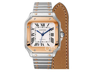 BV Cartier nuevo Santos (ropa de mujer) Mediano) Caja: esfera de material 316 Reloj de oro rosa de 18k.