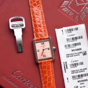 Re-grabado Cartier Tank Series Quartz Ladies Reloj original de cuero de cocodrilo