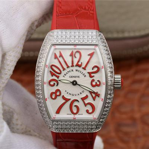 Reloj de señora Franck Muller Vanguard V32, el reloj está inspirado en su hermoso diseño y forma única, con esfera en relieve para el sol