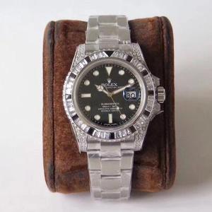 ¡GS obra maestra de lujo Rolex SUB Submariner versión personalizada de diamantes traseros! Es la fusión de brillo de lujo y no desvanecimiento, y es la mejor opción para las tendencias clásicas!