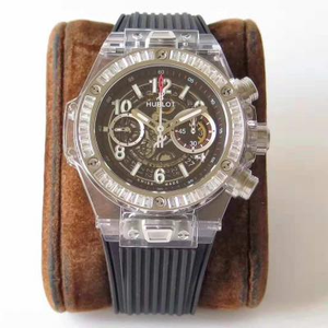 Carcasa transparente Hublot anillo de diamante uno a uno réplica hombre reloj mecánico HB fábrica súper nuevo producto