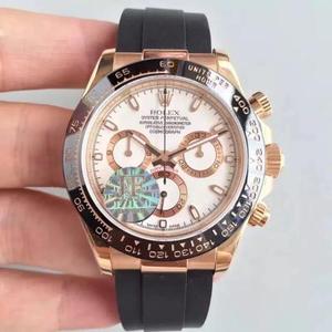 JF nuevo producto Daytona Rolex "versión de cinta" esfera cósmica Tome la versión serie V2 del anillo de cerámica de concha de oro rosa.