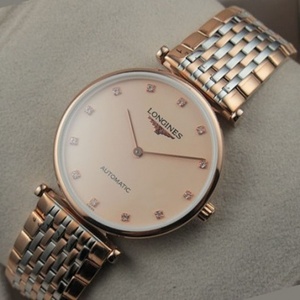 Relojes de movimiento suizo Longines Garland Series 18K rosa oro correa de cuero completo automático mecánico reloj de los hombres movimiento suizo