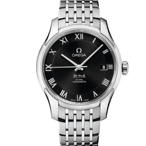 Uno a uno réplica Omega De ville Series 431.10.41.21.01.001 Steel Band Men's Mechanical Watch Cara negra