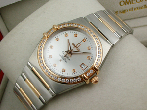 OMEGA Omega Constellation Series Diamond 18K Oro Rosa Automático Mecánico Hombre reloj blanco cara