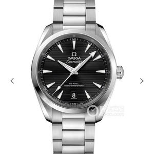 VS Omega Seamaster 150M "Teak" placa de patrón horizontal, superficie negra, aguja verde, correa de acero inoxidable, réplica 8900 movimiento mecánico automático, reloj de hombre