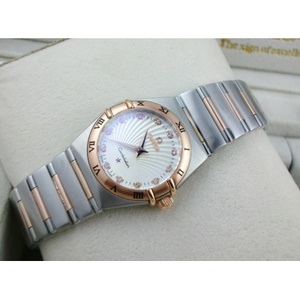 Reloj suizo Omega Constellation serie señoras reloj 18K cinturón de acero rosa roman caso de dos pines escala de diamante blanco blanco patrón de sol de cuarzo suizo señoras reloj