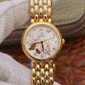 Reloj de cuarzo de oro de 18 quilates para mujer de la serie de gotas de agua Omega DeVille, romántico, encantador, generoso y hermoso reloj clásico de mariposa voladora para mujer.