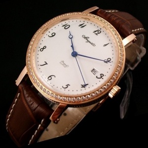 Breguet Breguet reloj de hombre 18K caja de oro rosa con diamantes automático mecánico transparente correa de cuero reloj de los hombres digital