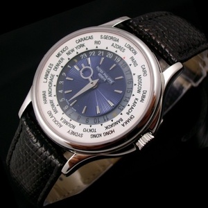 Suizo Patek Philippe hombres reloj World Time blanco cara mecánica automática a través de la parte inferior reloj de cuero de los hombres correa, movimiento