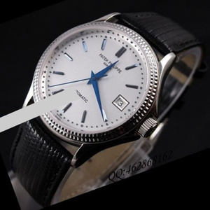 Suizo Patek Philippe ultrafino automático cinturón negro espalda hombres reloj blanco cara hombres reloj suizo movimiento suizo