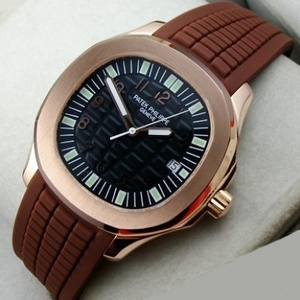 Suizo Patek Philippe reloj deportes de buceo 18K caja de oro rosa cinta negra cinta mecánica automática cara negra reloj de los hombres