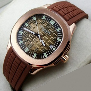 Suizo Patek Philippe reloj deportes de buceo 18K oro rosa cáscara marrón cinta automática reloj mecánico para hombre