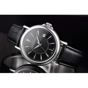 Movimiento suizo de alta imitación Suizo Patek Philippe mecánico automático hombre reloj correa de cuero superficie negra