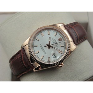 Rolex Rolex reloj Datejust 18K rosa oro marrón correa de cuero blanco fideos Ding Escala hombres reloj suizo ETA movimiento