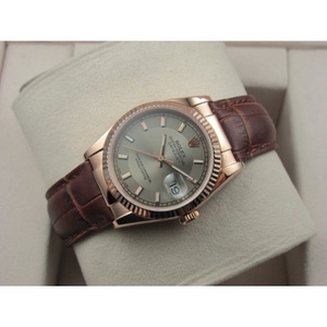 Rolex Rolex reloj Datejust 18K rosa oro marrón correa de cuero casual moda gris fideos Ding Escala hombres reloj suizo ETA movimiento