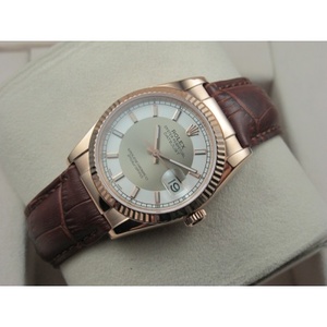 Rolex Rolex reloj Datejust 18K rosa oro marrón correa de cuero gris fideos Ding Escala hombres reloj suizo ETA movimiento