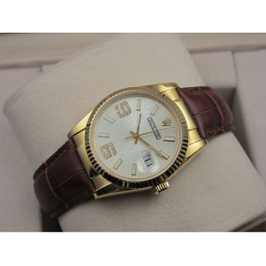 Rolex Rolex reloj Datejust 18K rosa oro marrón correa de cuero casual moda negro fideos Ding Escala hombres reloj de oro reloj suizo ETA movimiento