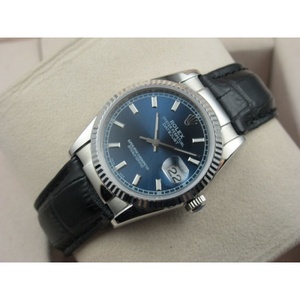 Rolex Rolex reloj Datejust correa de cuero negro azul Fideos Ding Escala hombres reloj suizo ETA movimiento